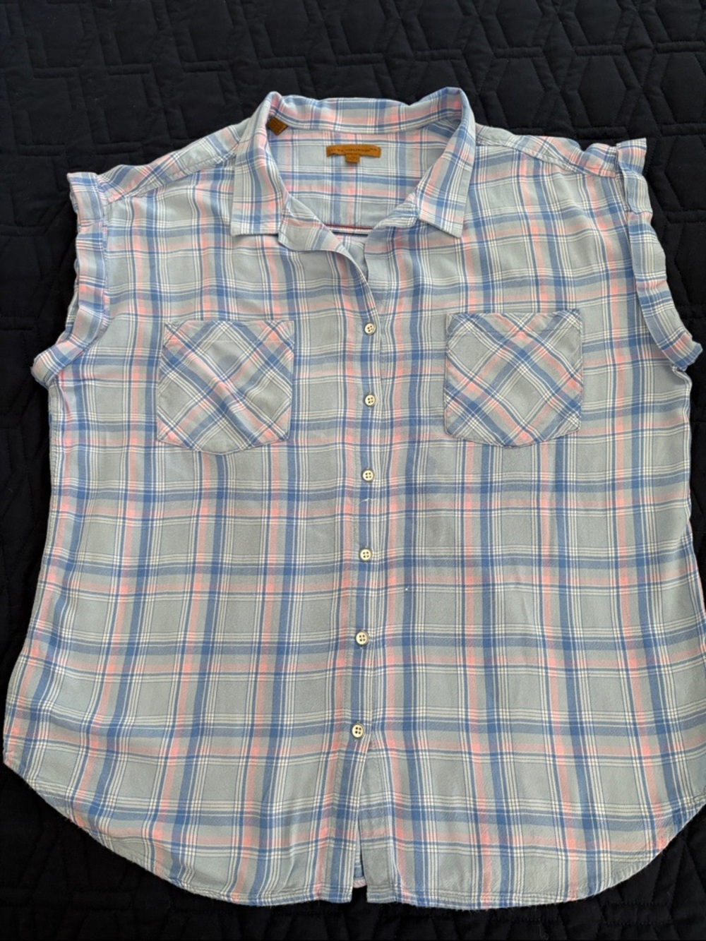 JACHS Girlfriend Pastel Blue and Pink Plaid Button-Down Shirt
